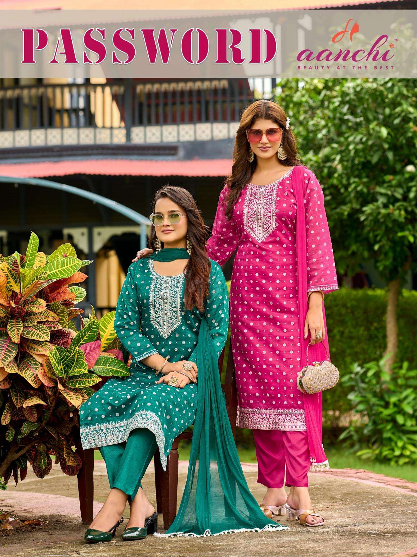 aanchi password modal butti elegant style readymade suit in wholesale surat