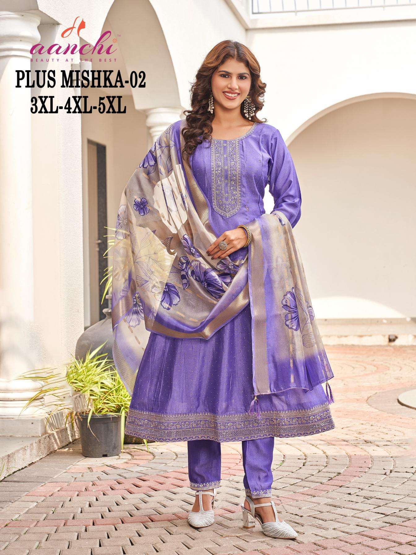 aanchi plus mishka series 01 to 03 casual vichitra silk fully stitch plus size combo suit in wholesale surat