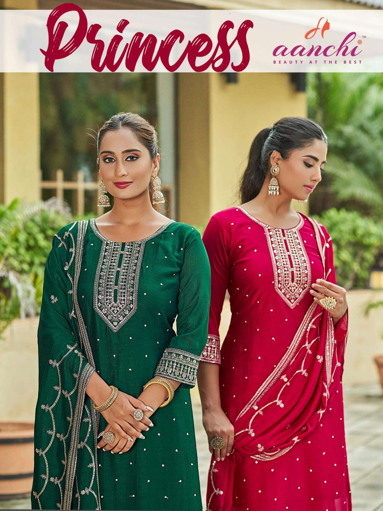 aanchi princess vichitra silk ethnic style readymade suits in wholesale surat