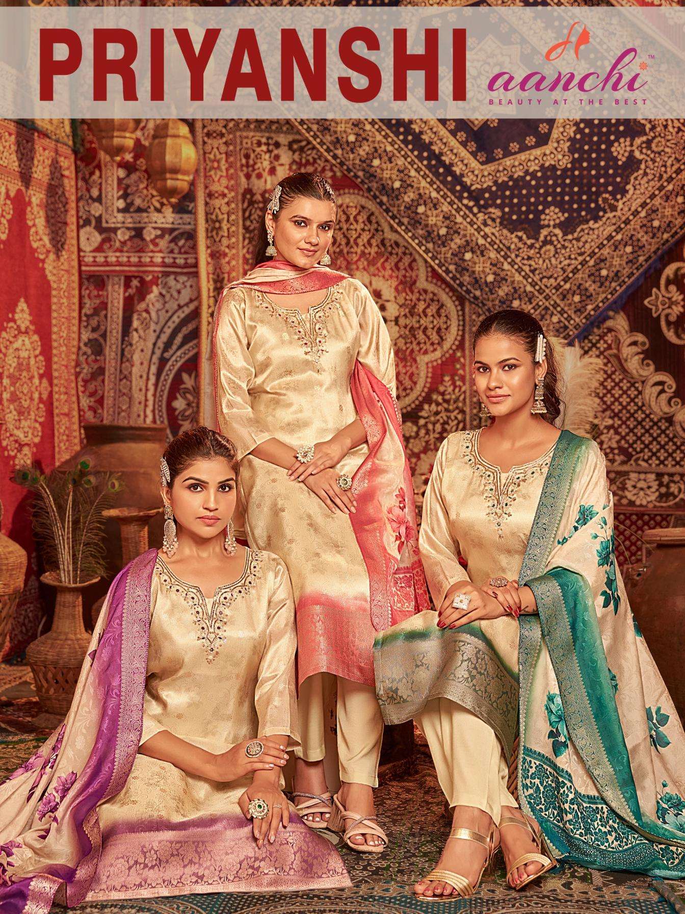 aanchi priyanshi jacquard readymade gorgeous look suit in wholesale surat