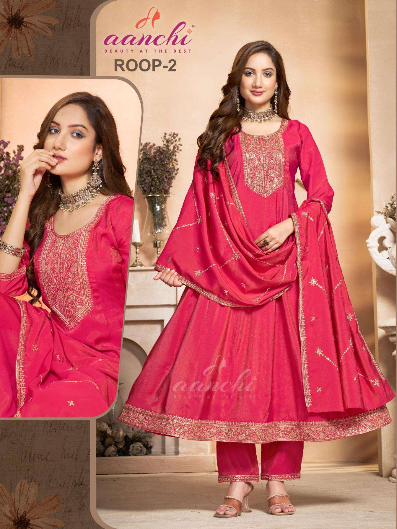 aanchi roop 1&2 readymade pretty roman shimmer combo suit in wholesale surat