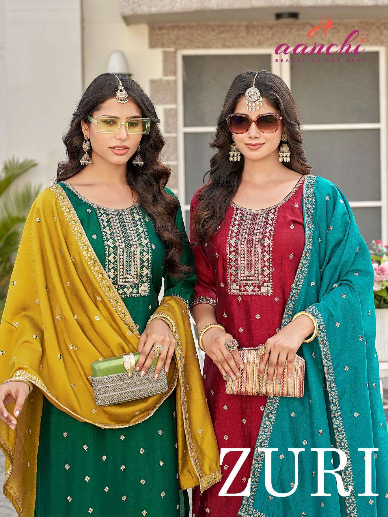 aanchi zuri vichitra silk fully stitch unique suit in wholesale surat