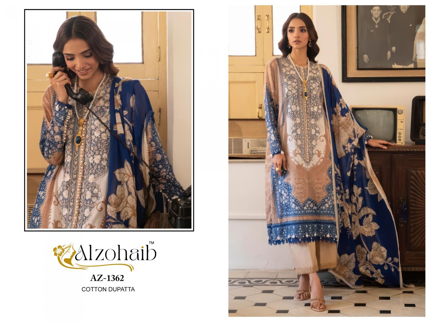 alzohaib 1361-1362 cotton pretty look pakistani suit in wholesale surat