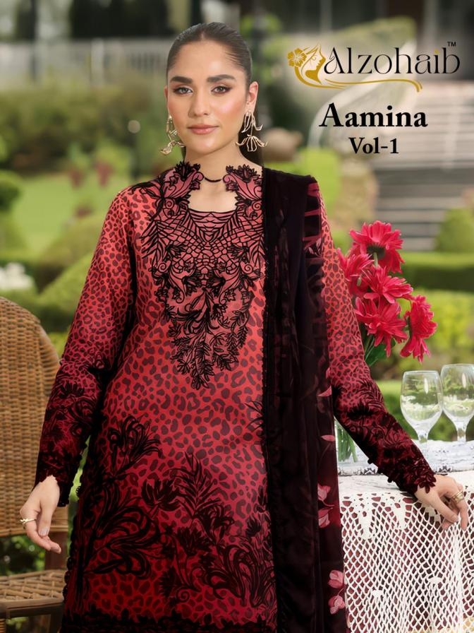 alzohaib aamina vol 1 series 1347 A to 1355 B cotton pretty look pakistani salwar kameez in wholesale surat
