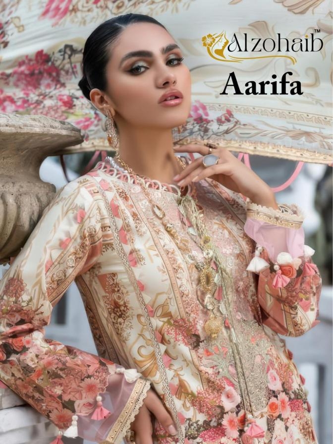 alzohaib aarifa series 1366 A to 1367 B cotton casual pakistani suits in wholesale surat