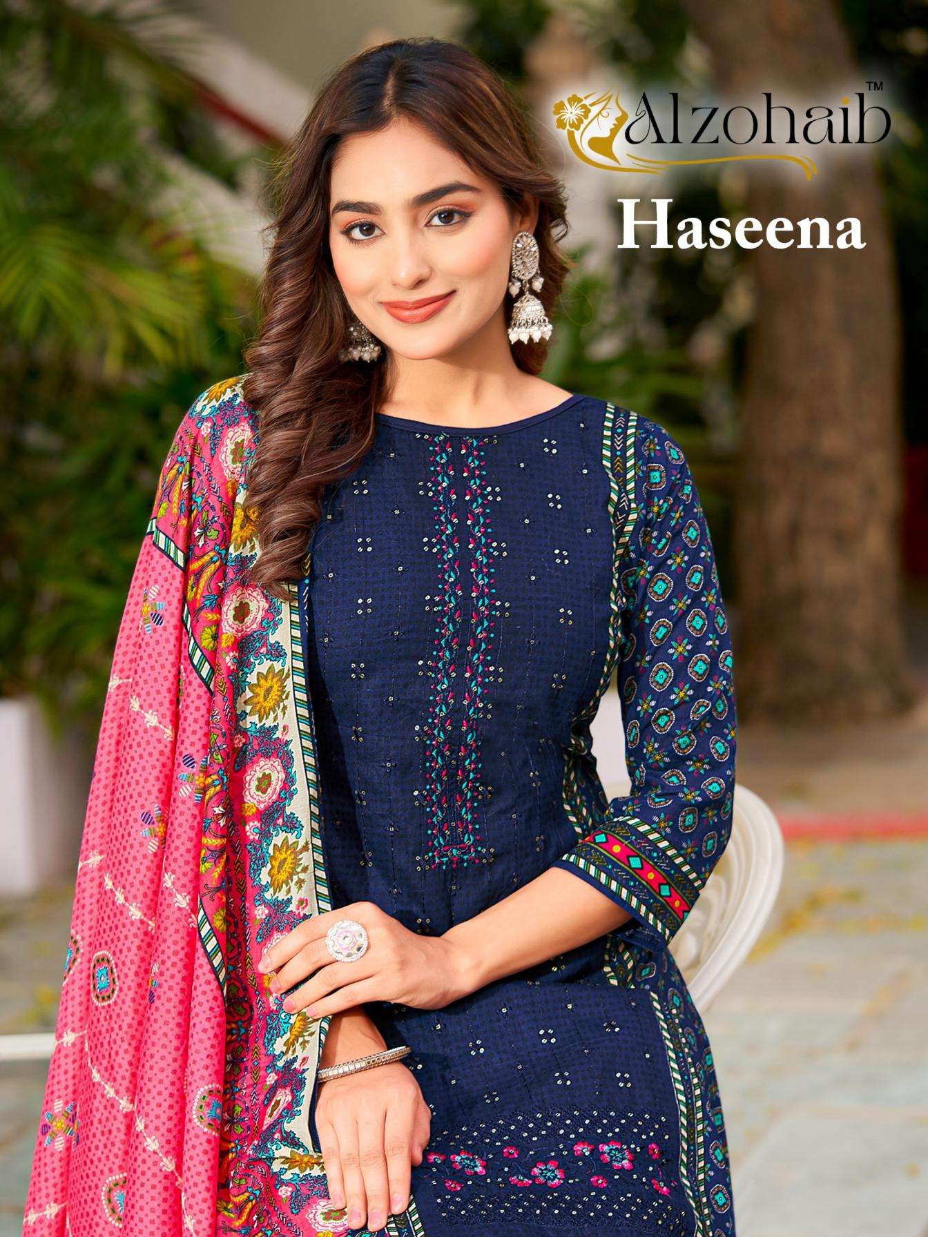 alzohaib haseena series 1378 to 1381 amazing cotton pakistani suit in wholesale surat