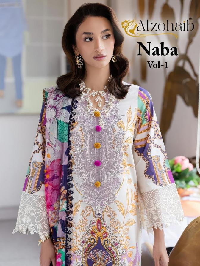 alzohaib naba vol 1 series 1348 A to 1352 B cotton modern pakistani salwar kameez in wholesale surat