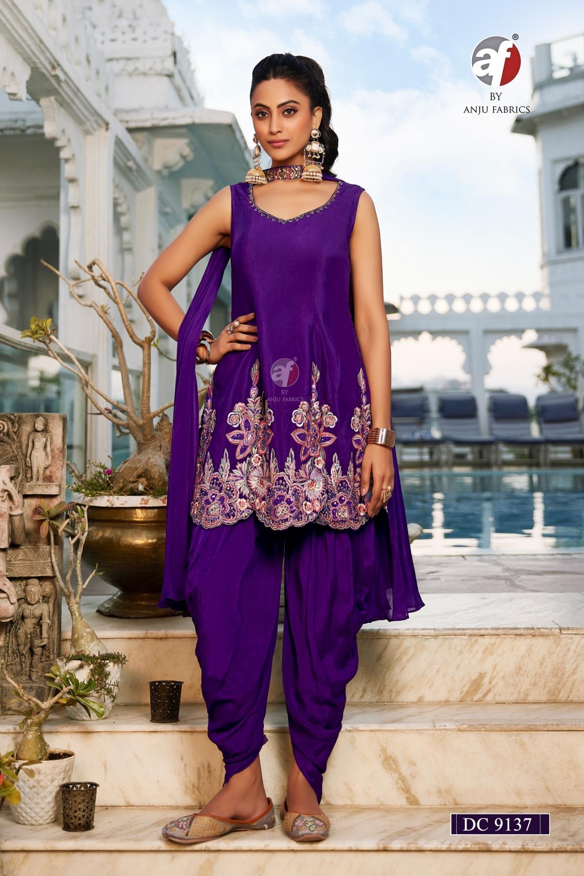 anju fab dc 9137 chinon chiffon readymade exclusive combo tulip pant kurti with dupatta in wholesale surat