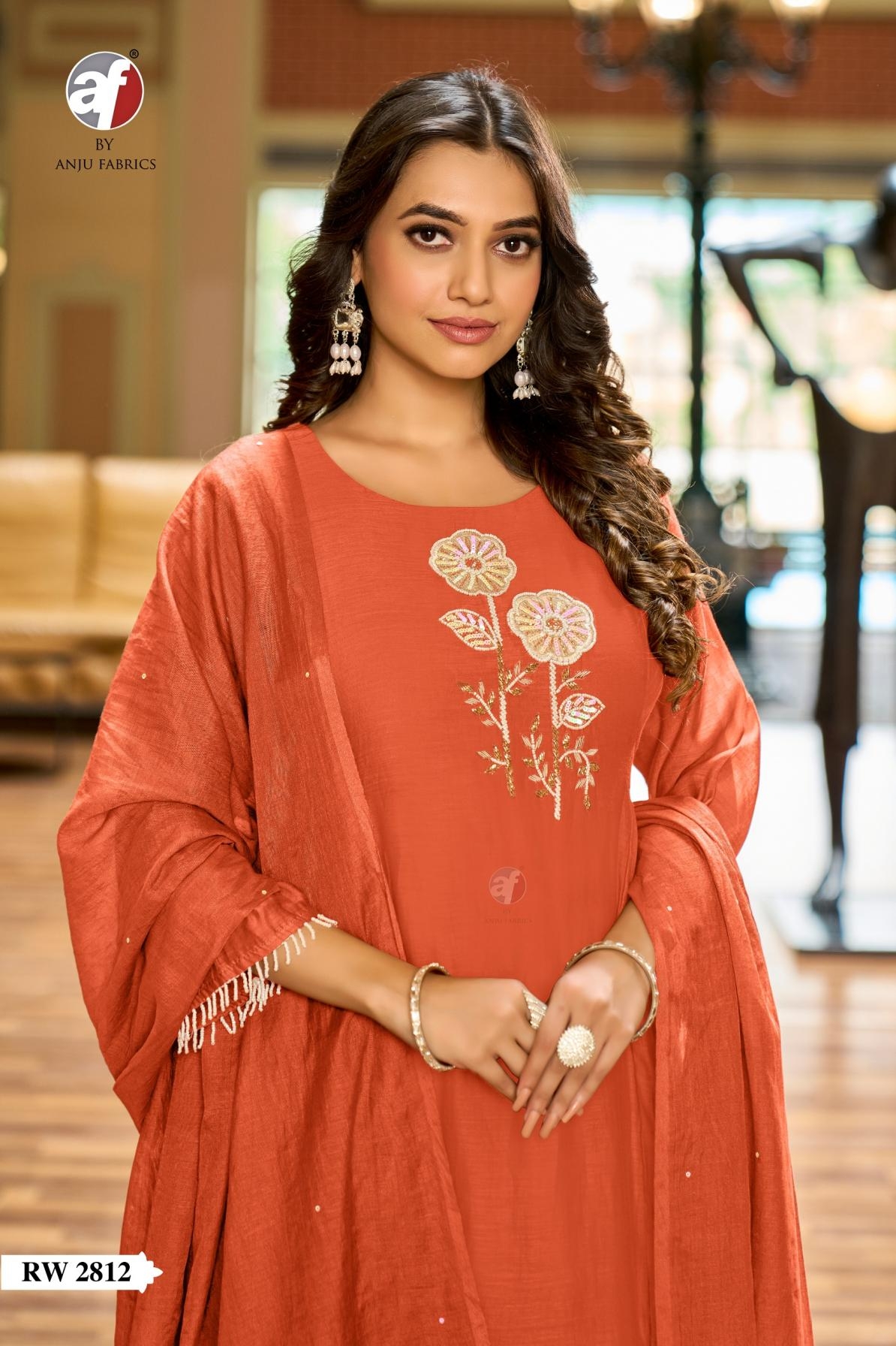 anju fab rw 2812 mul chanderi readymade classic combo suit in wholesale surat