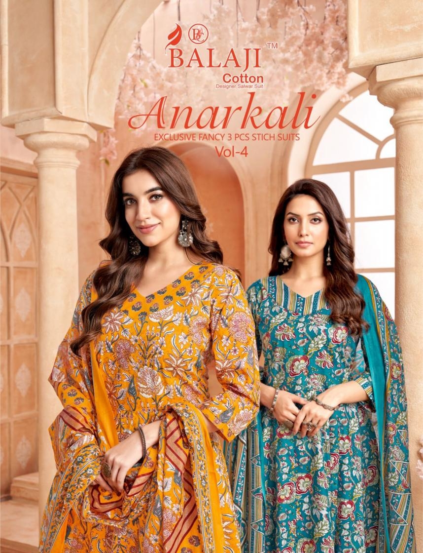 balaji cotton anarkali vol 4 series 4001 to 4008 gram pali readymade pretty suit in wholesale surat