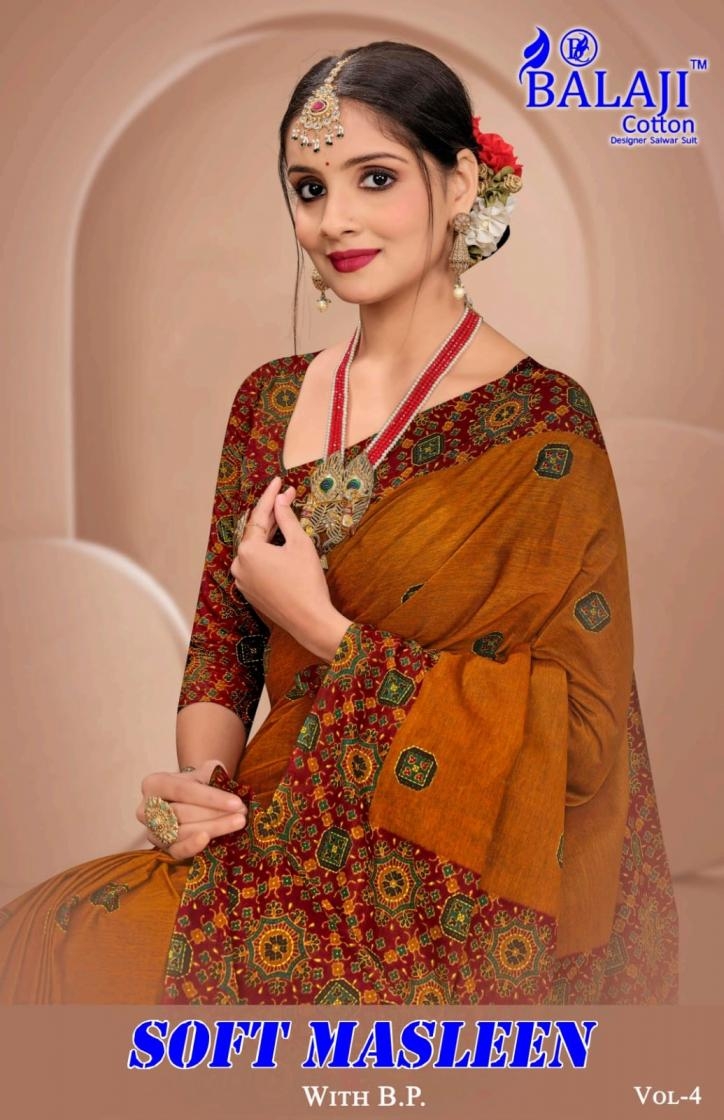balaji soft masleen vol 4 series 401 to 410 trendy cotton saree in wholesale surat