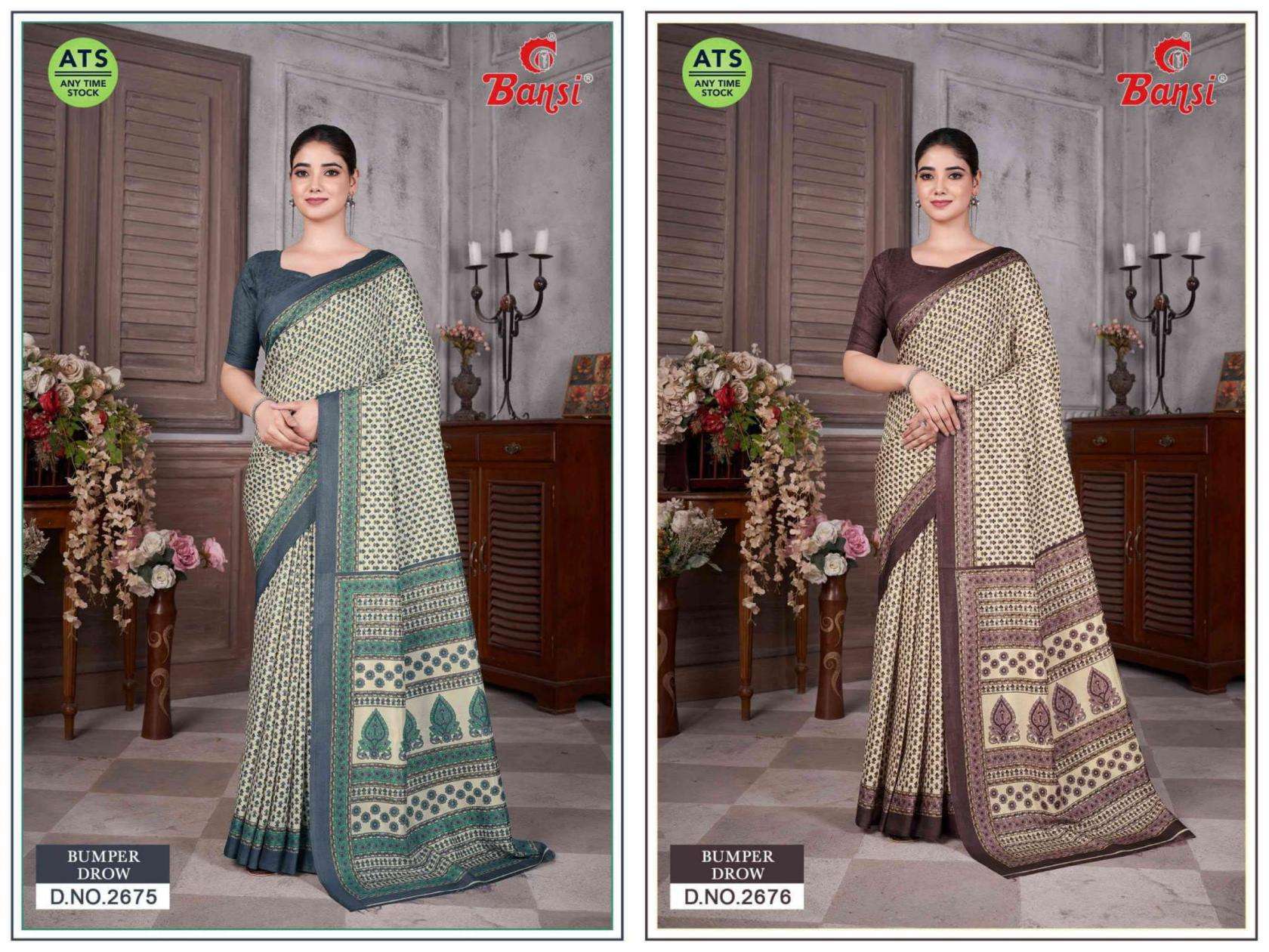 bansi bumper drow series 2675 to 2690 crackle amazing saree in wholesale surat