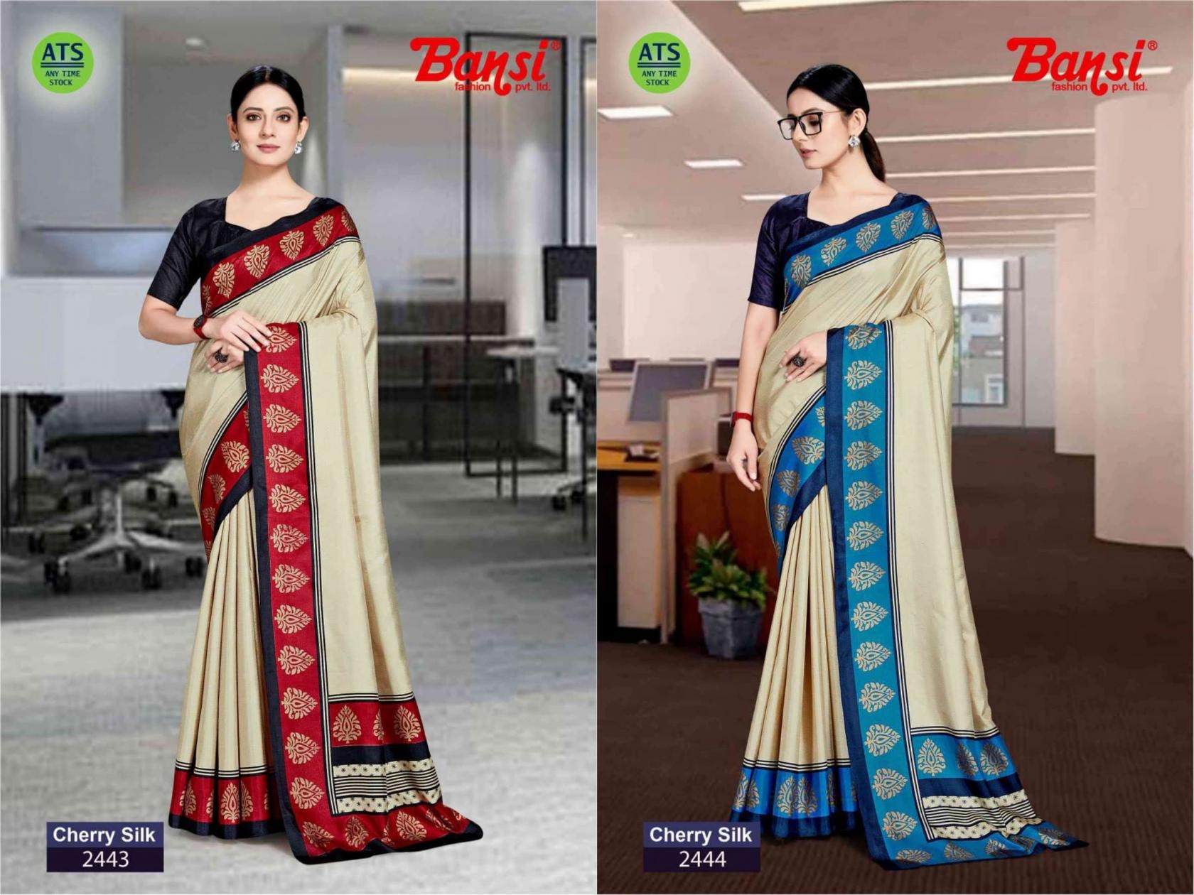 bansi cherry silk series 2419 to 2452 crackle pretty look uniform saree in wholesale surat