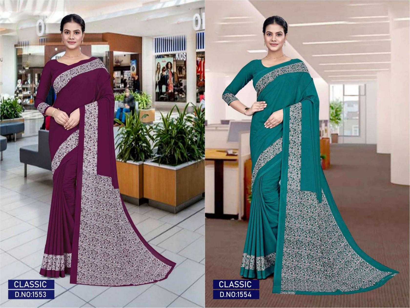 bansi classic series 1551 to 1042 crape hit design uniform saree in wholesale surat