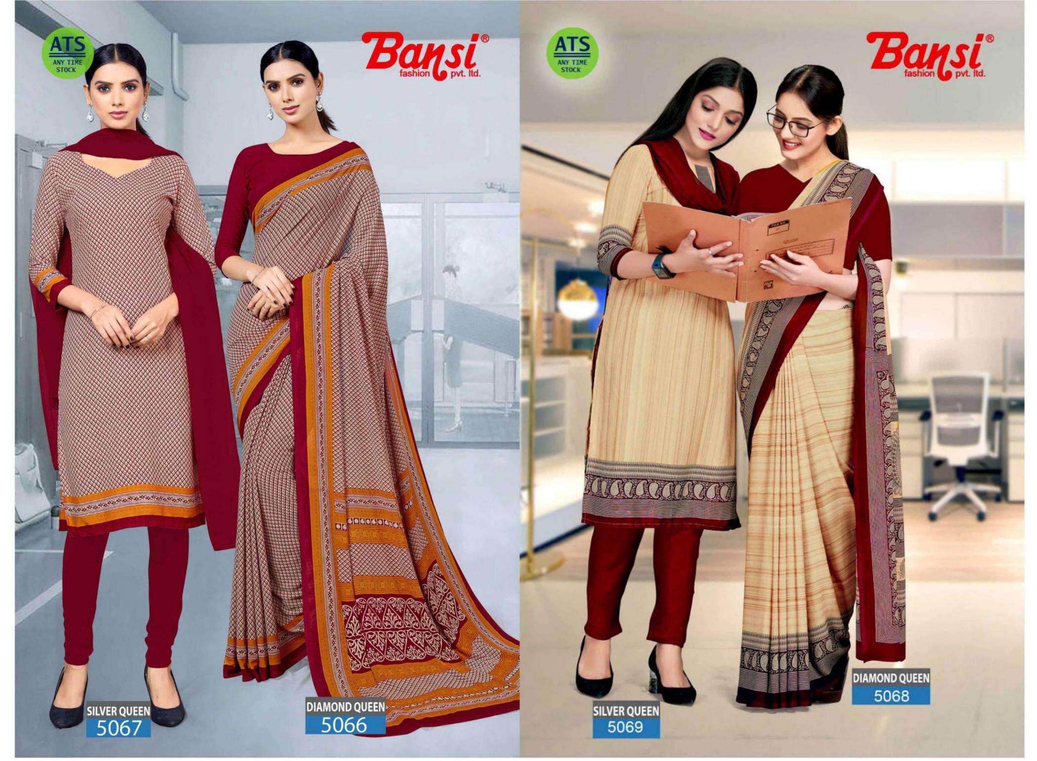 bansi diamond queen kimaya series 5051 to 5060 saree & silver queen crackle combo suit in wholesale surat