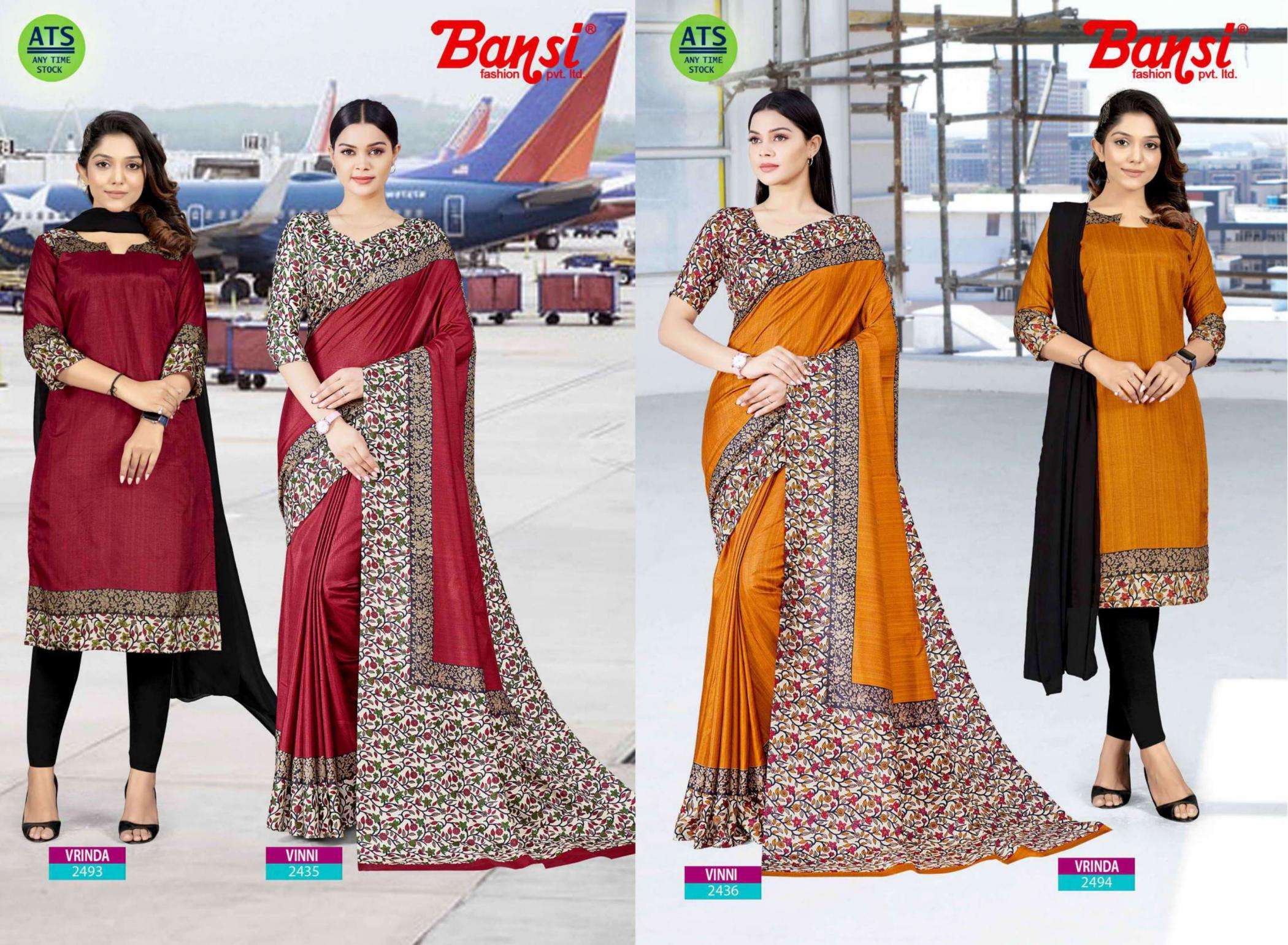 bansi varinda & vinni series 2301 to 2560 crackle pretty look combo set uniform saree & suit in wholesale surat