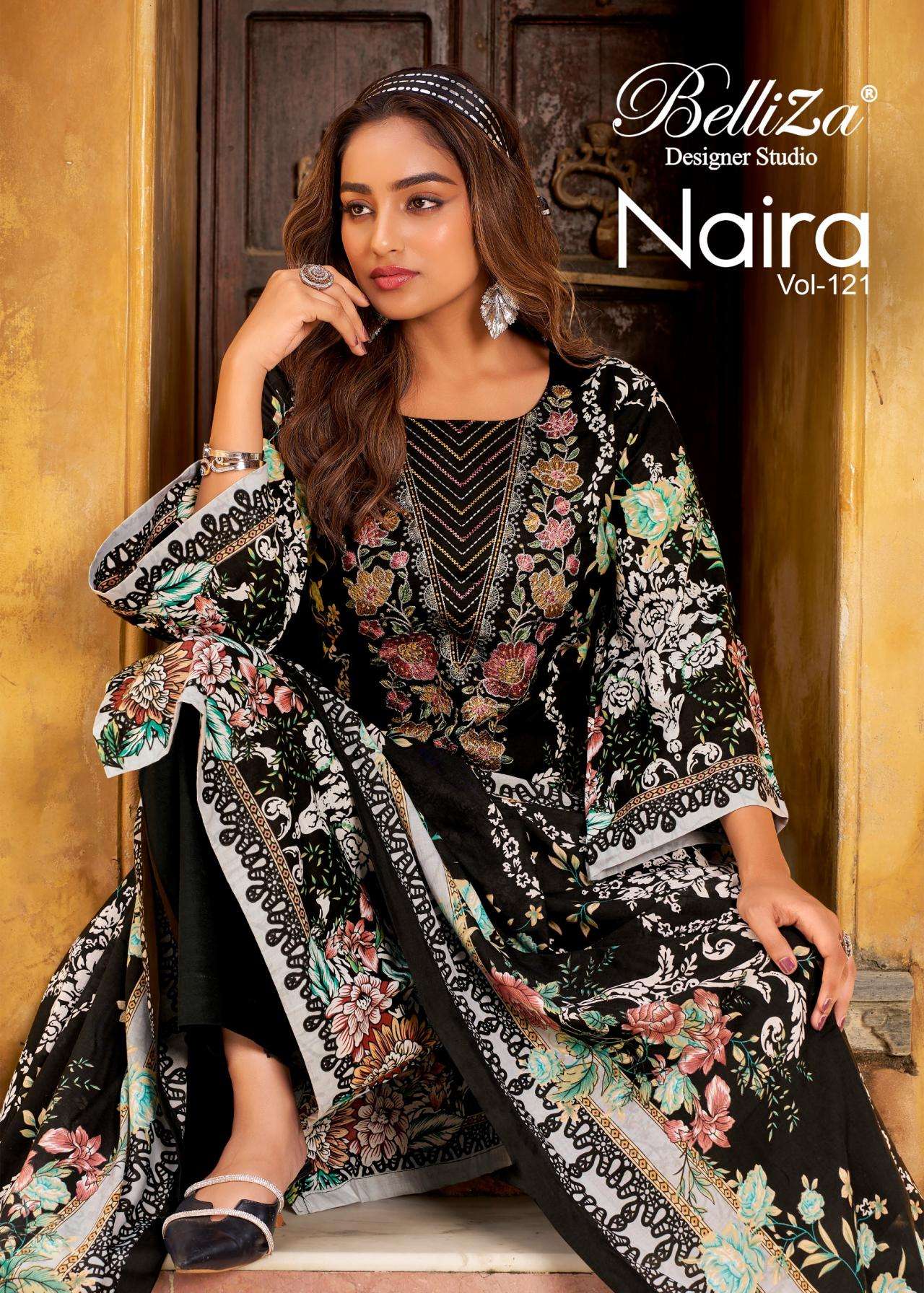 belliza designer naira vol 121 series 908001 to 908008 pretty cotton pakistani salwar kameez in wholesale surat