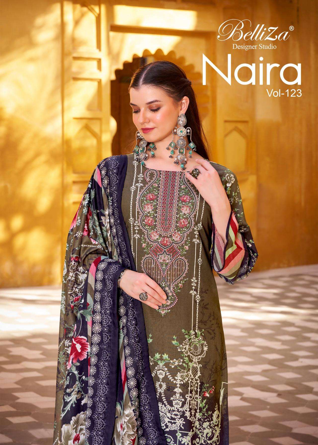 belliza designer naira vol 123 series 916001 to 916008 full stitch plus size pakistani suits