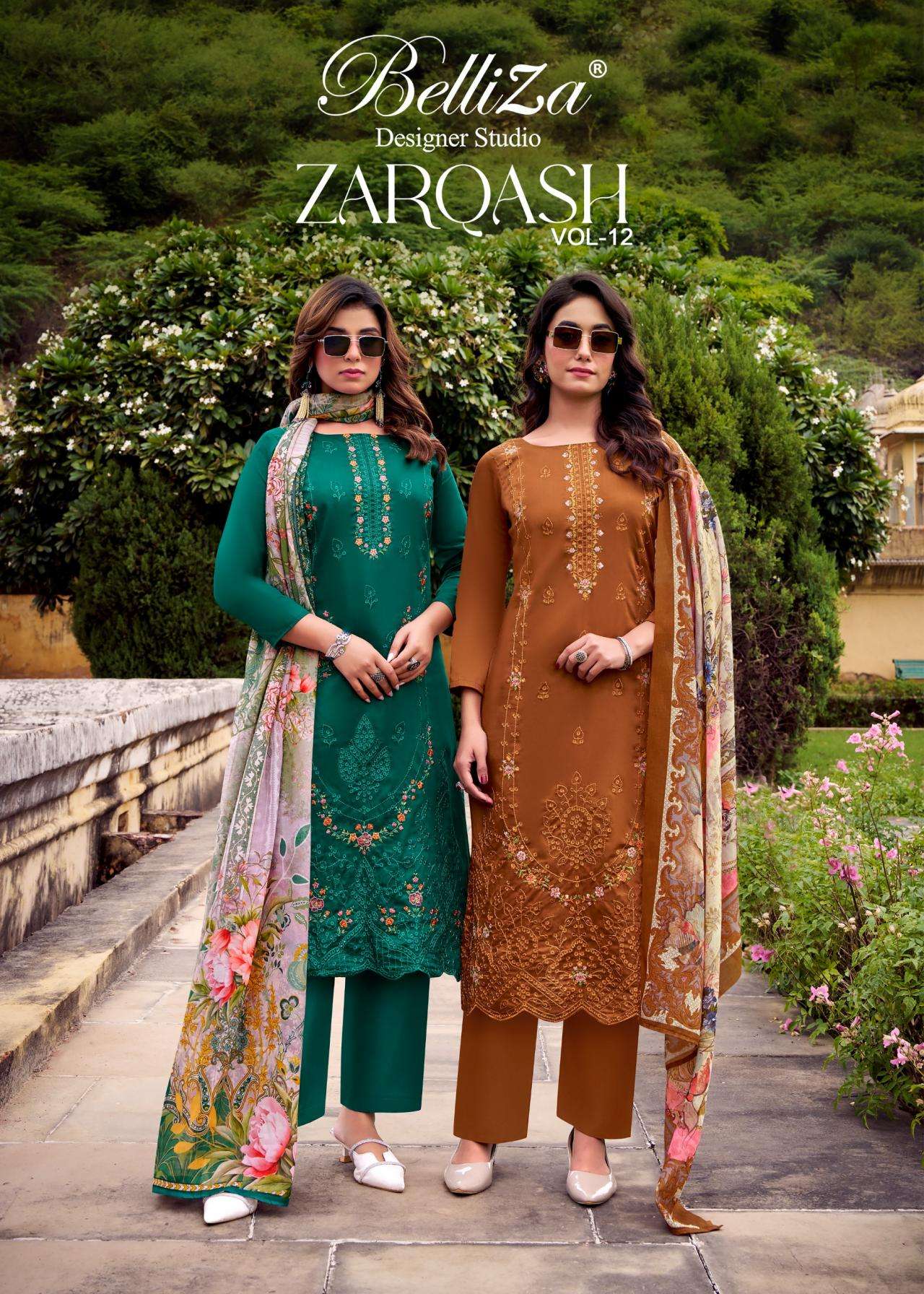belliza designer zarqash vol 12 series 921001 to 921006 jam readymade plus size pakistani suits in wholesale surat