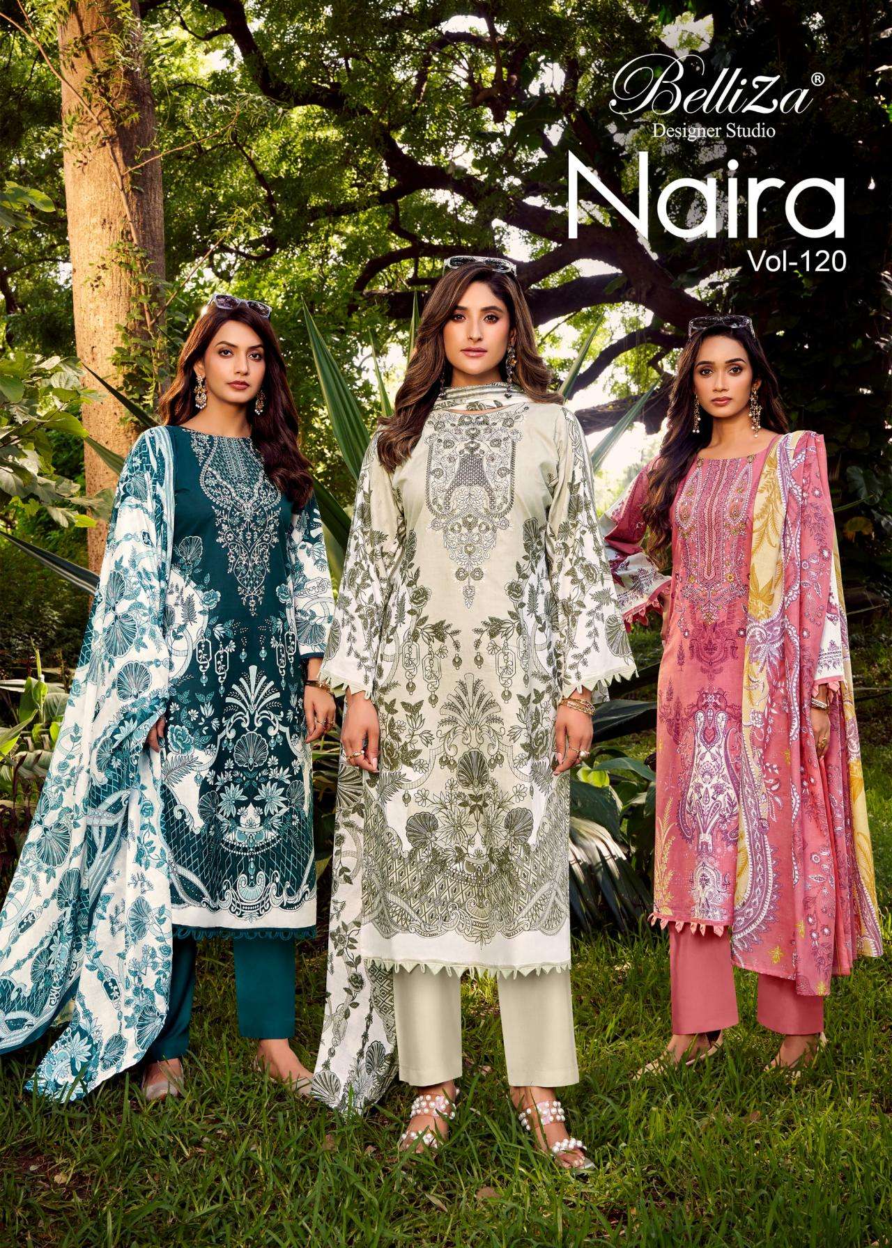 belliza naira vol 120 series 907001 to 907008 cotton readymade pakistani suits in wholesale surat