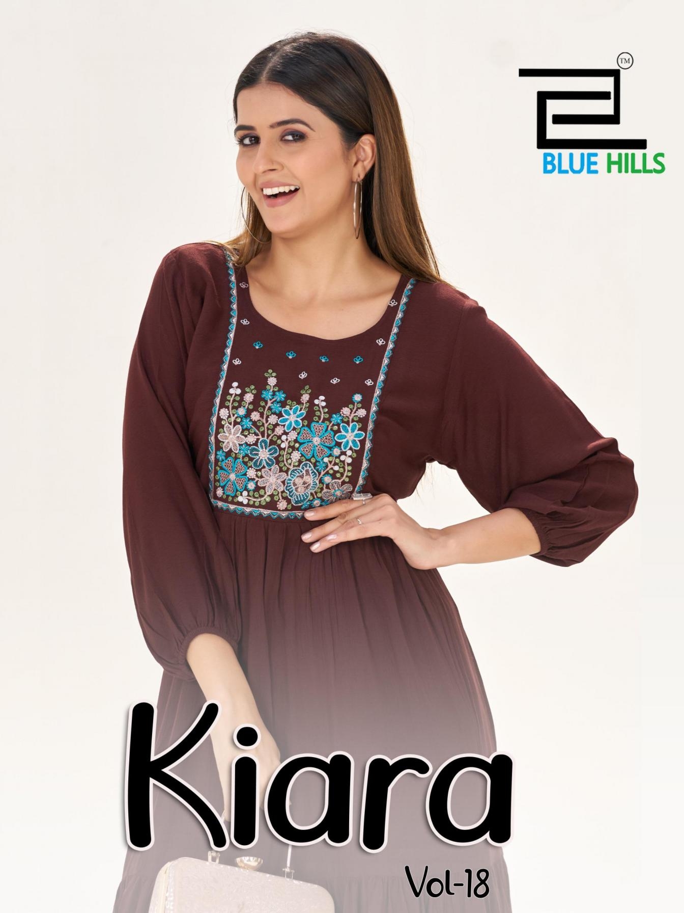 blue hills kiara vol 18 series 8001 to 8005 rayon classic readymade long kurtis in wholesale surat
