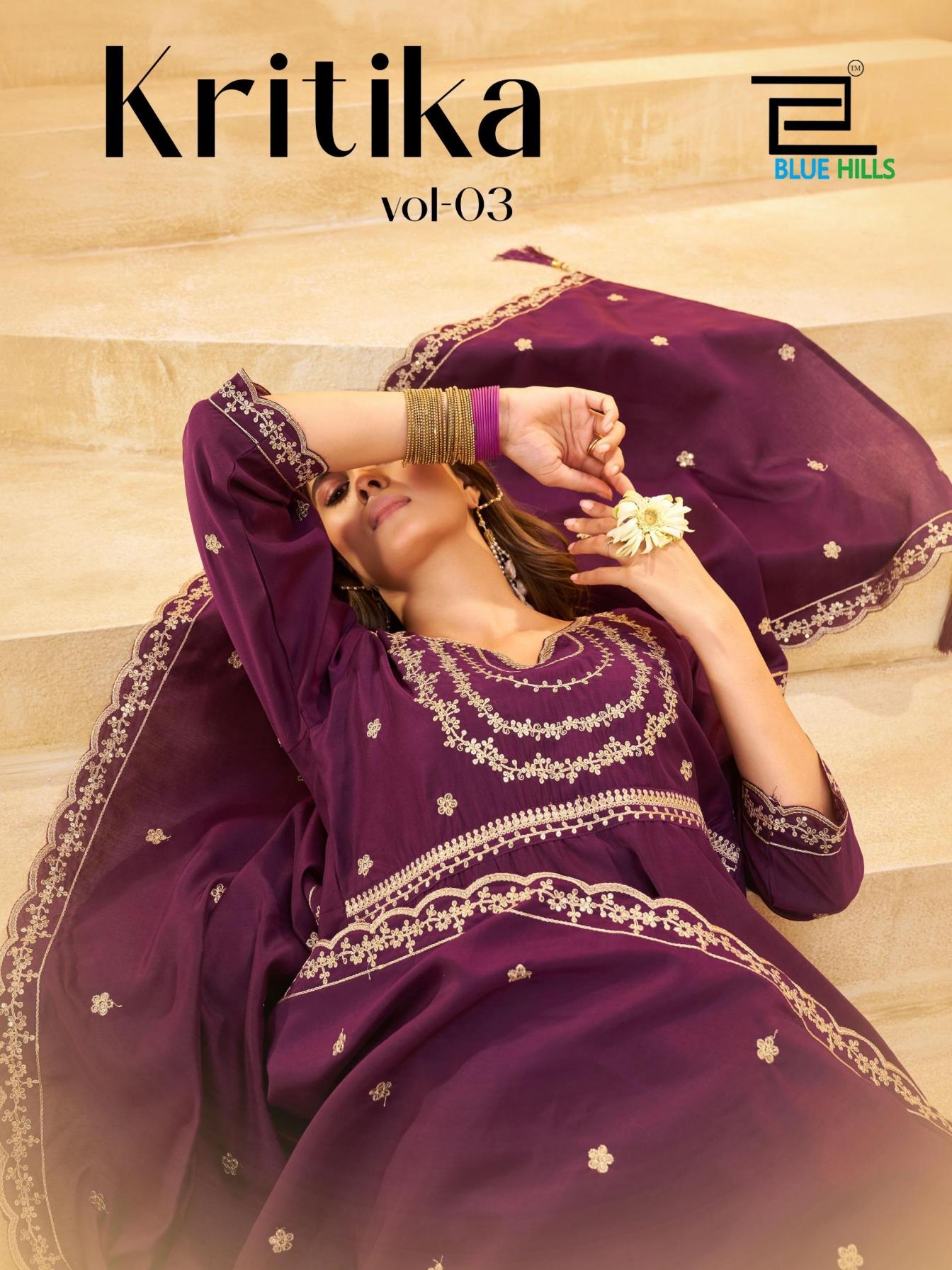 blue hills kritika vol 3 series 3001 to 3006 readymade unique roman silk plus size suit in wholesale surat