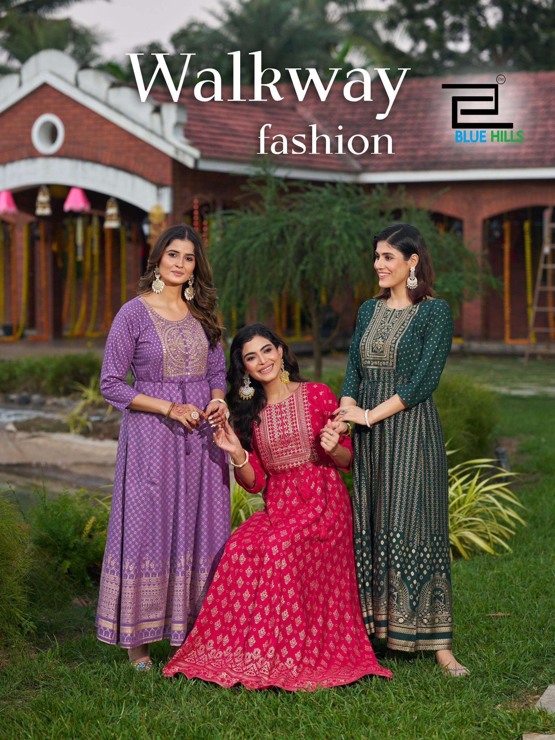 blue hills walkway fashion series 5001 to 5006 rayon readymade pretty look big size gowns in wholesale surat