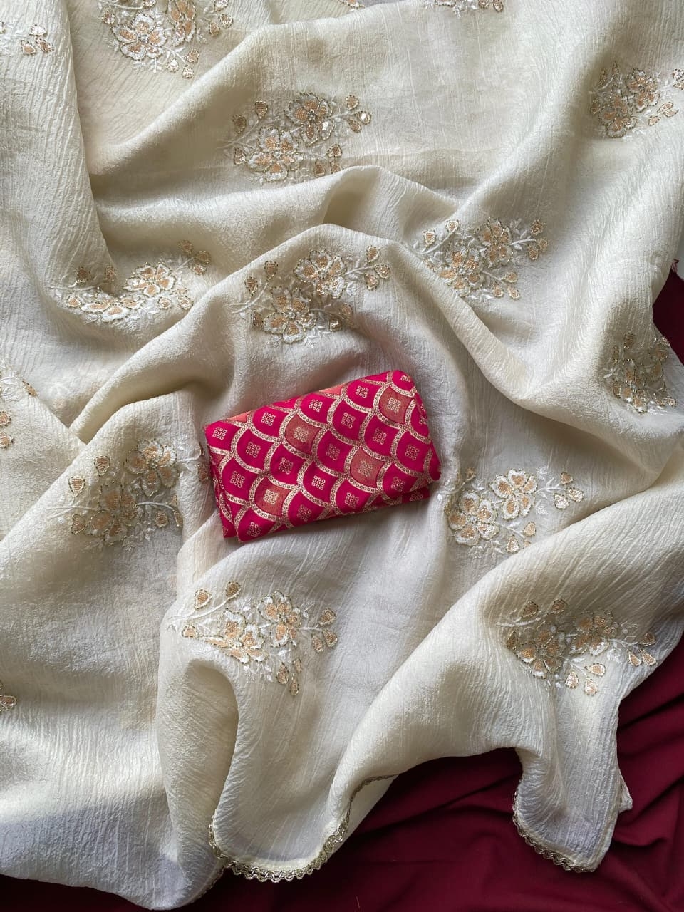 BT-561030 Pure bember crush with beautiful handwork emborided saree in wholesale surat