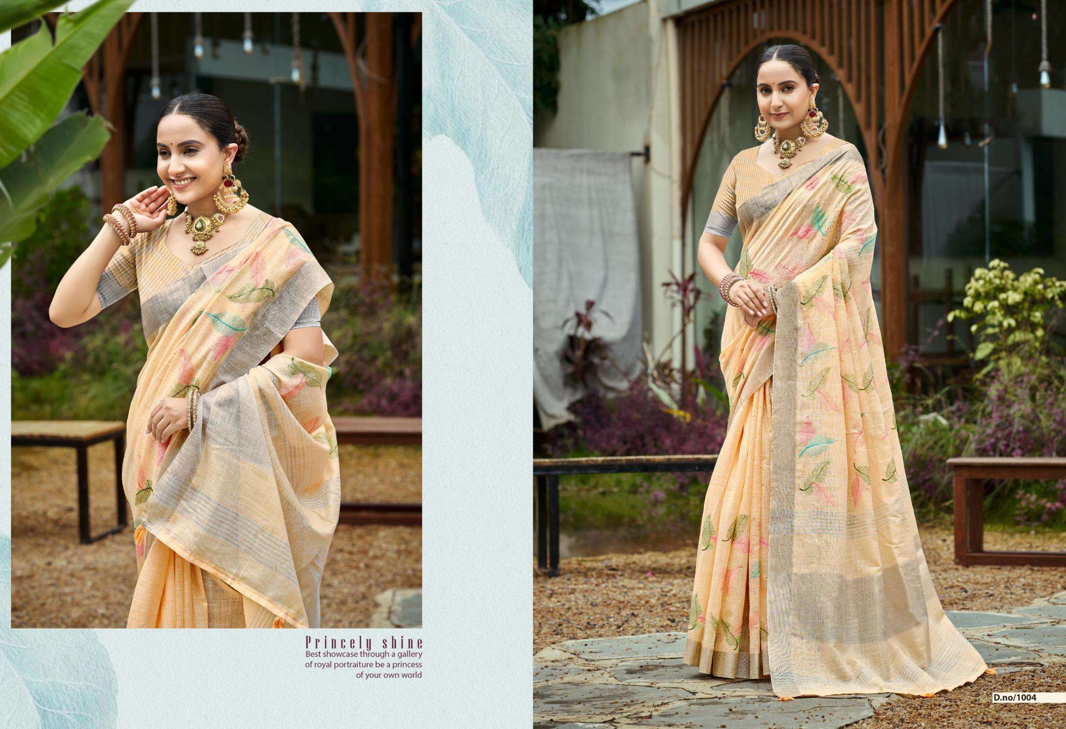Bunawat Classical series1001 to 1006 Sangam Prints Linen Woven Work Traditional Saree in wholesale surat