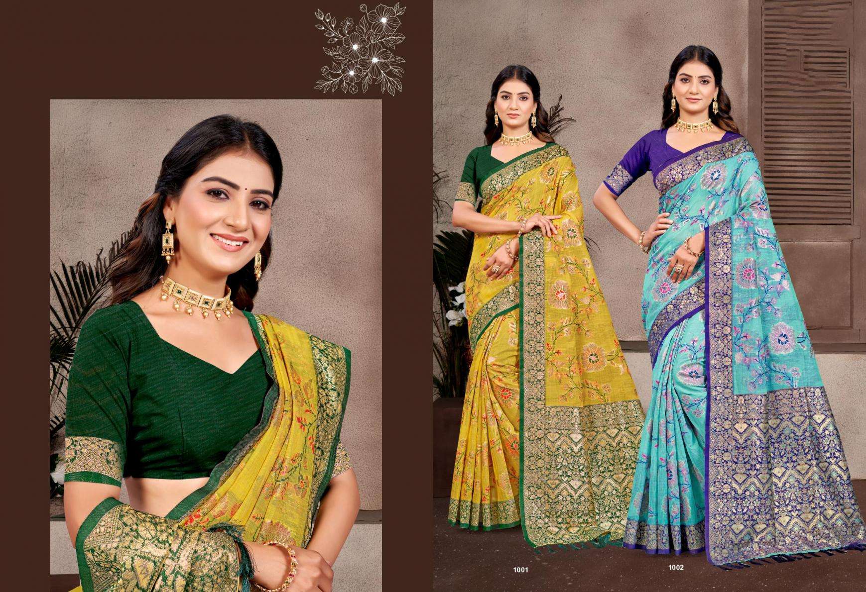 Bunawat Little Champ series 1001 to 1006 Sangam Prints COTTAN SILK WITH MEENA Woven Work Traditional Saree in wholesale surat