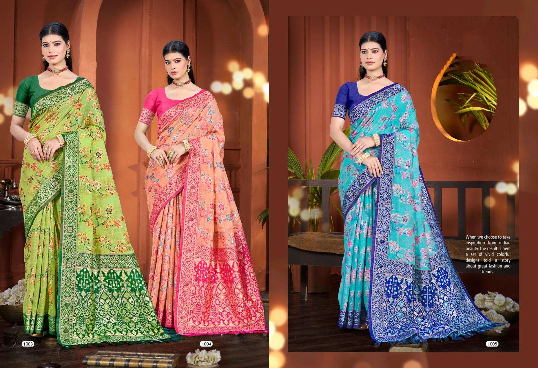 Bunawat Rassa series 1001 to 1006 Cotton Sangam Prints COTTAN SILK WITH MEENA Woven Work Traditional Saree in wholesale surat