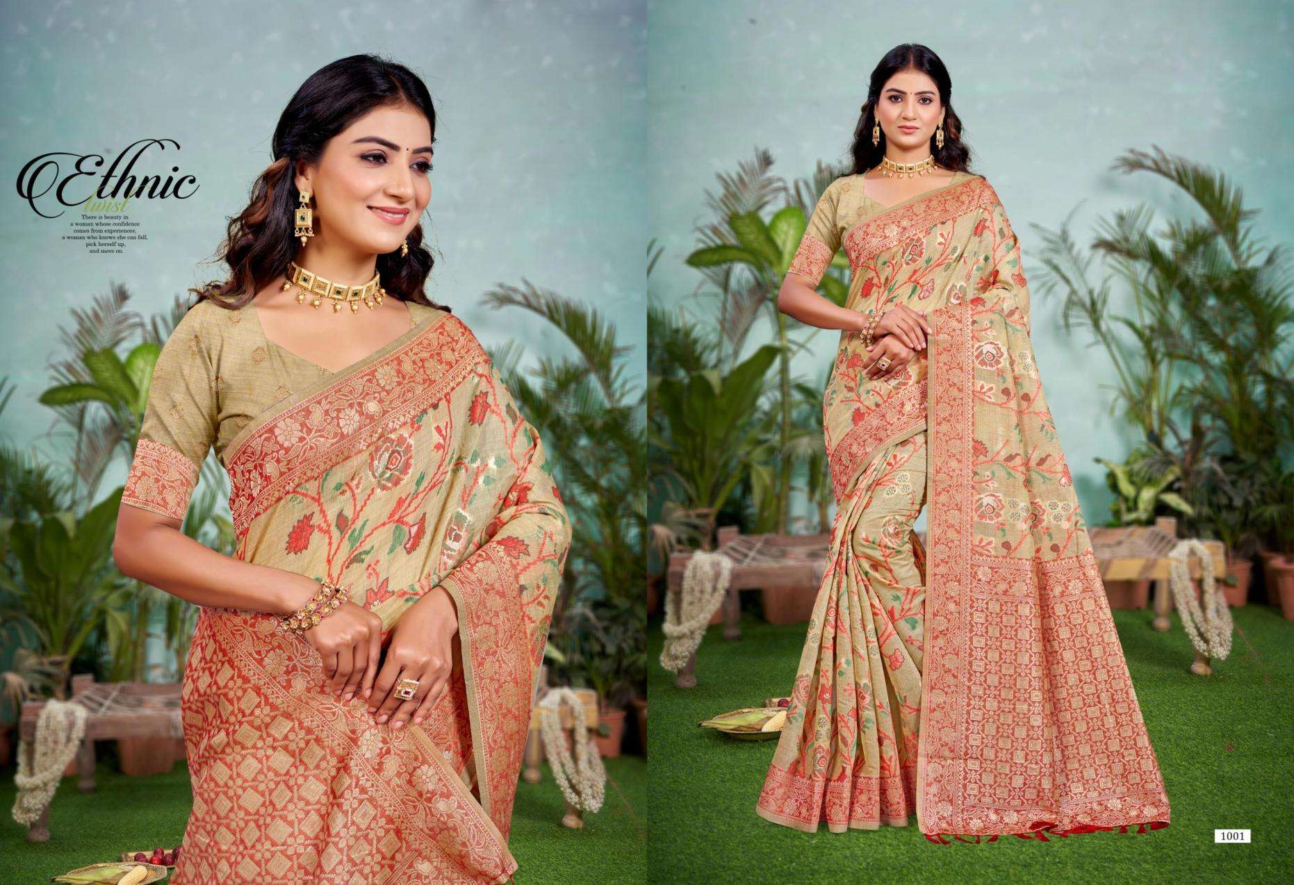 Bunawat Ridham series 1001 to 1006 Sangam Prints COTTAN SILK WITH MEENA Woven Work Traditional Saree in wholesale surat