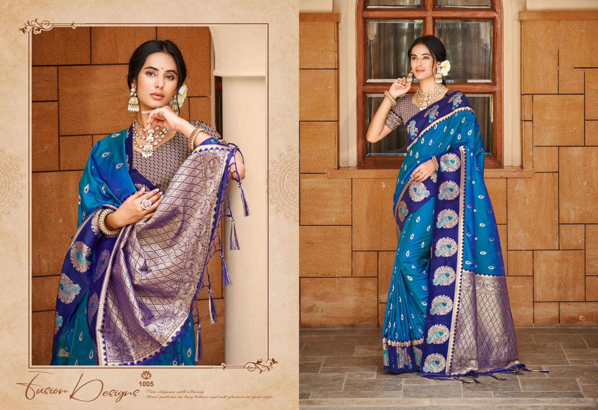 Bunawat Veena Silk series 1001 to 1008 Sangam Prints Silk Woven Work Traditional Saree in wholesale surat
