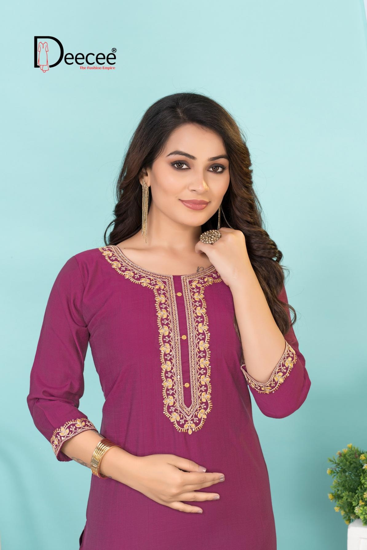 deecee presents arha series 101 to 106 vartican plain readymade fancy big size long kurtis in wholesale surat