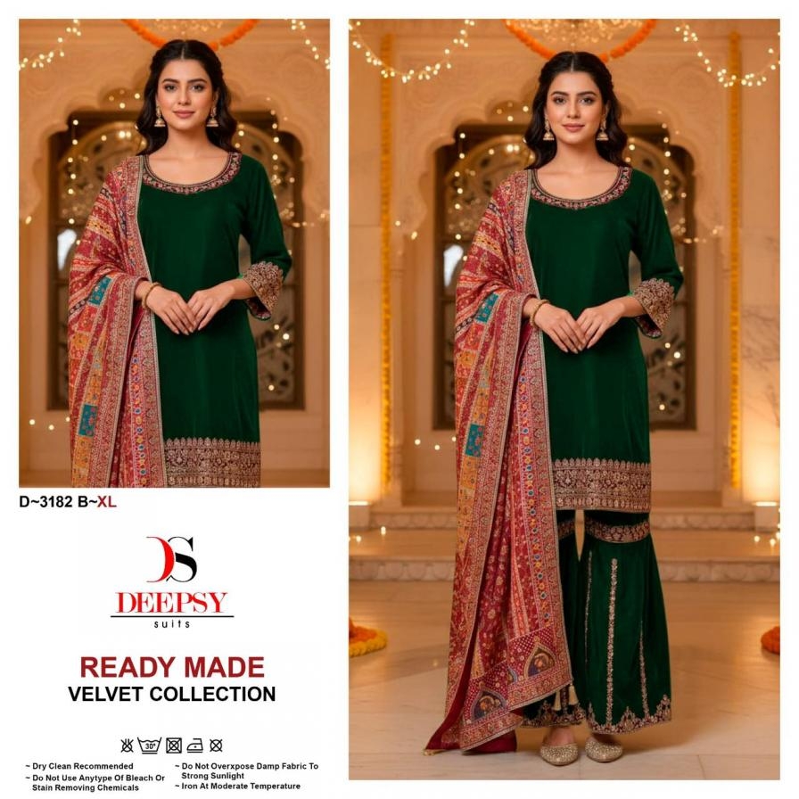 deepsy suits series 3182 A to 3182 D winter special velvet readymade plazzo suit in wholesale surat