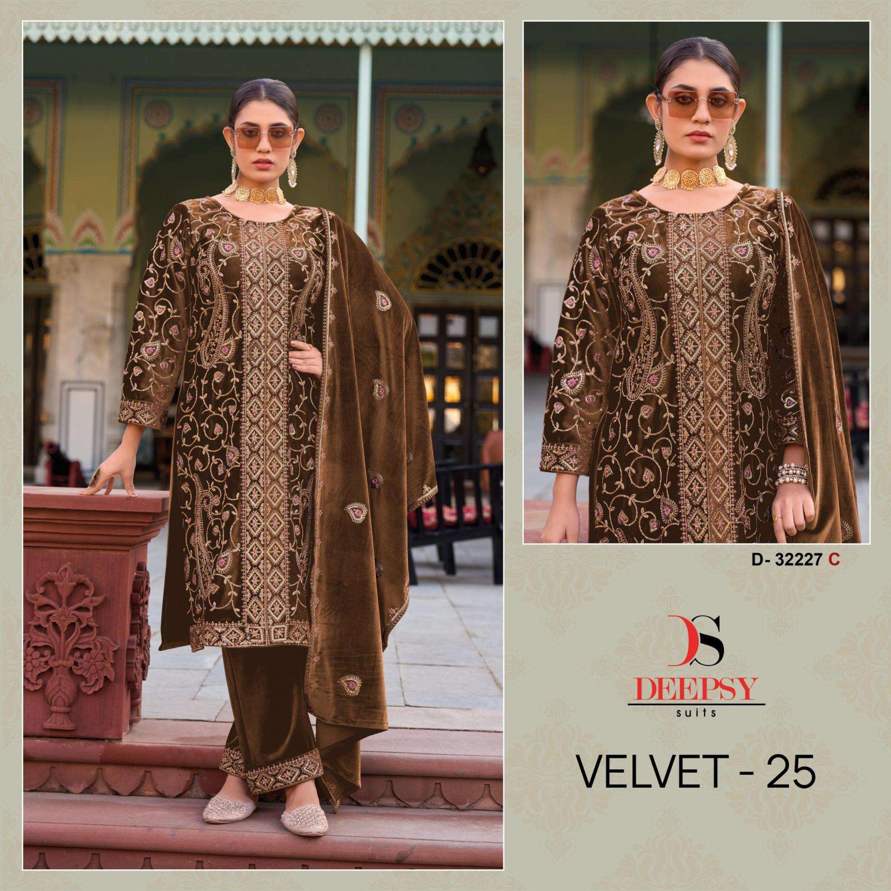 deepsy suits velvet vol 25 series 32227 A series 32227 D attractive winter special salwar kameez in wholesale surat