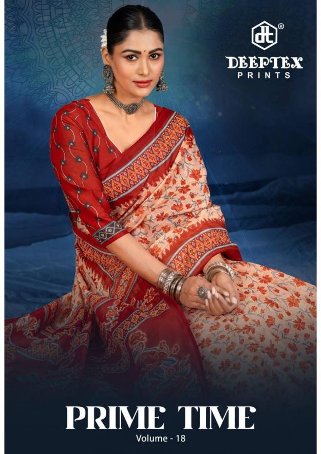 deeptex prints prime time vol 18 series 1801 to 1806 trendy cotton sarees in wholesale surat