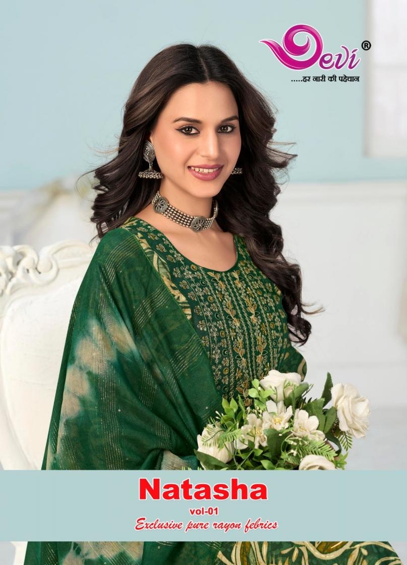 DEVI COTTON NATASHA VOL 1 SERIES 1001 TO 1008 HEAVY RAYON READYMADE SUITS IN WHJOLESALE SURAT