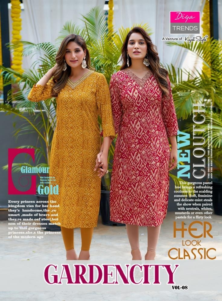 diya trends gardencity vol 8 series 8001 to 8012 readymade classic rayon plus size combo long kurtis in wholesale surat