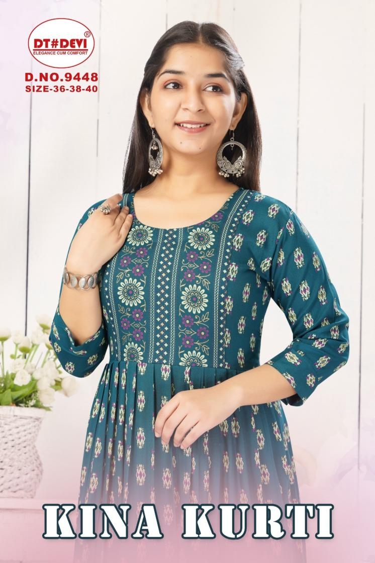 dt devi kina readymade pretty look 9448 rayon combo kids long kurtis in wholesale surat