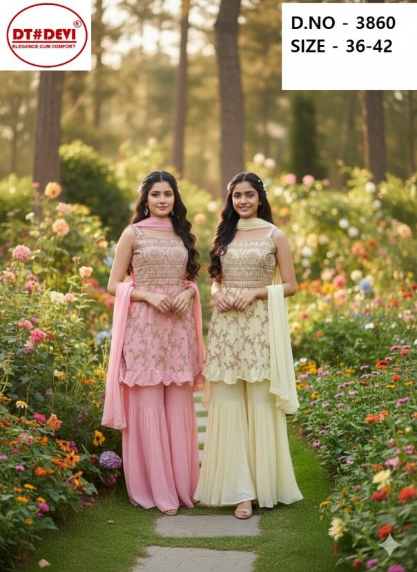 dt devi saiyaara 3860 georgette fully stitch designer combo kids sharara suits in wholesale surat