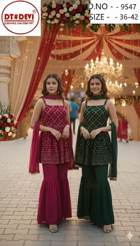 dt devi saiyaara 9547 georgette readymade kids sharara style combo suit in wholesale surat