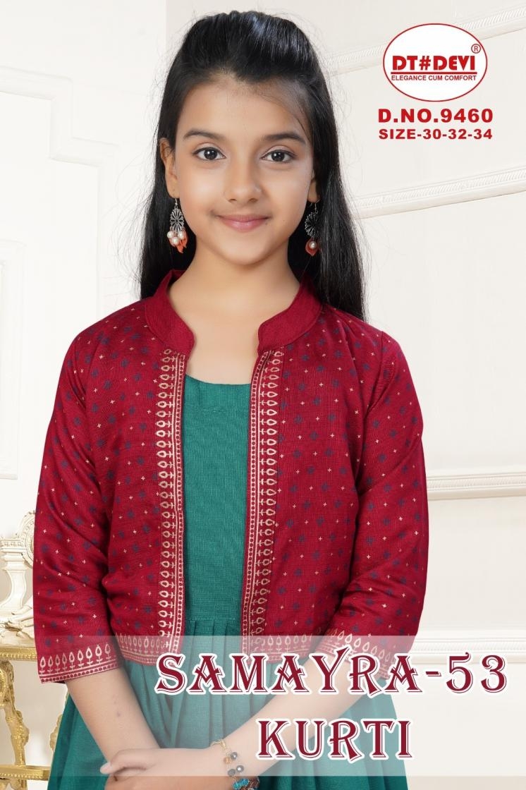 dt devi samayra vol 53 series 9460 readymade modern vetican combo kids kurti in wholesale surat