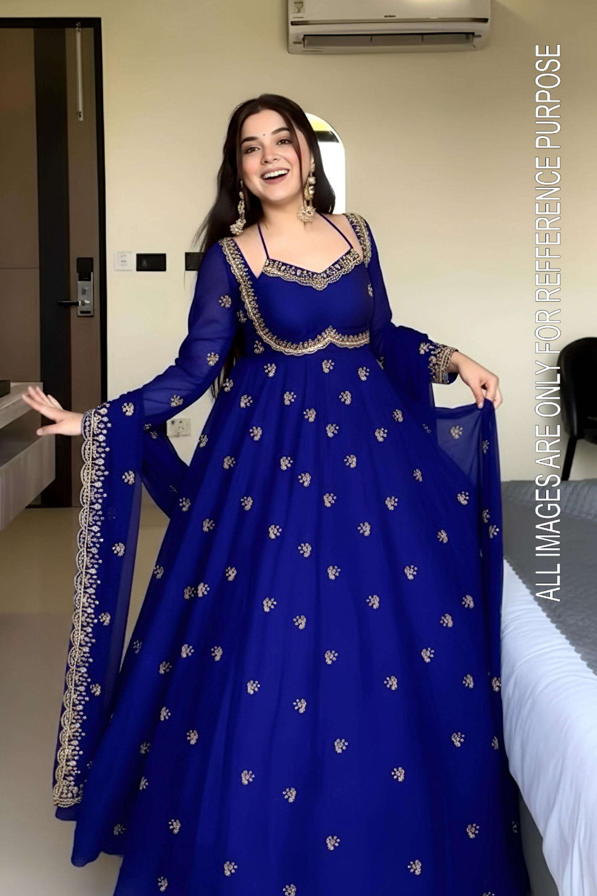 dvd 5143 faux georgette readymade party wear gown with dupatta in wholesale surat