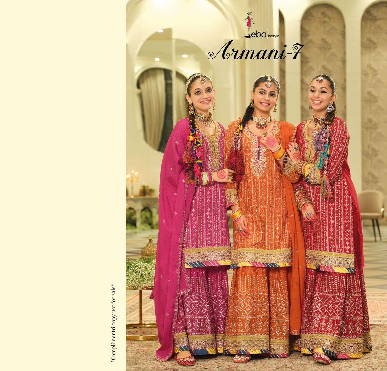 eba lifestyle Armani-7 series 2121 to 2123 hevey Chinon with emboidery work suit in wholesale surat