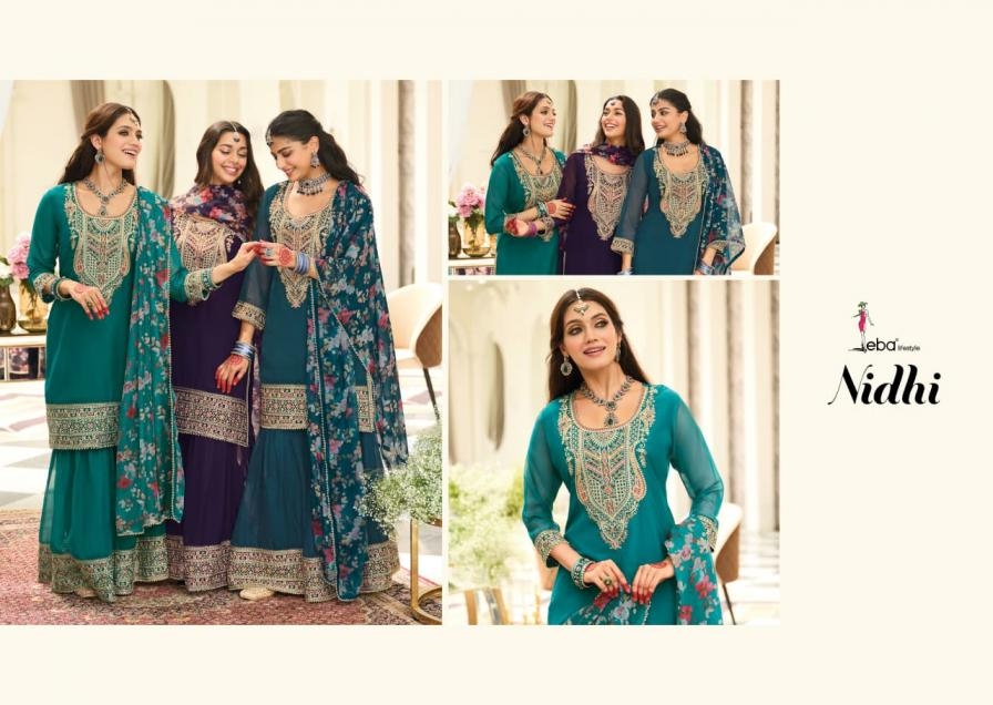 eba lifestyle nidhi series 2111 to 2113 fully stitch organza fashionable plazzo kurti with dupatta in wholesale surat