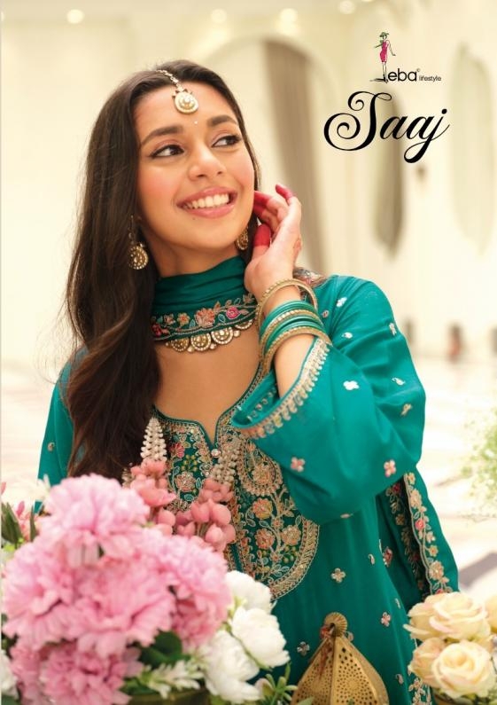 eba lifestyle saaj series 2161 to 2163 chinon full stitch fashionable plazzo suits in wholesale surat