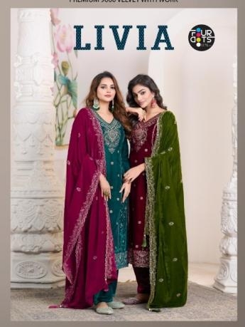 fourdots launch livia series 8091 to 8094 velvet unstitched winter suit in wholesale surat