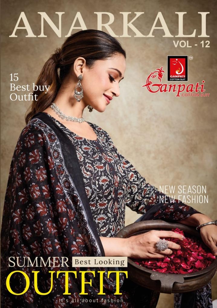 ganpati cotton anarkali vol 12 series 1201 to 1215 cotton pretty full stitch suit in wholesale surat