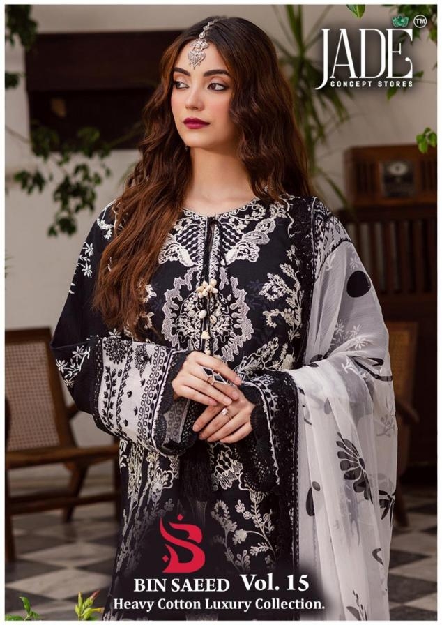 jade launch bin saeed vol 15 series 1501 to 1506 lawn cotton pakistani salwar kameez in wholesale surat